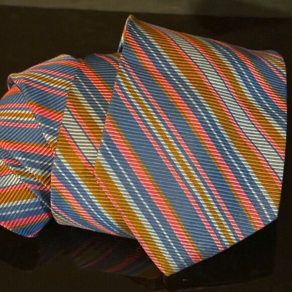 Dior Mid Century Modern Neckwear Tie 100% All Silk Neon Orange Blue ink Brown - Picture 1 of 5